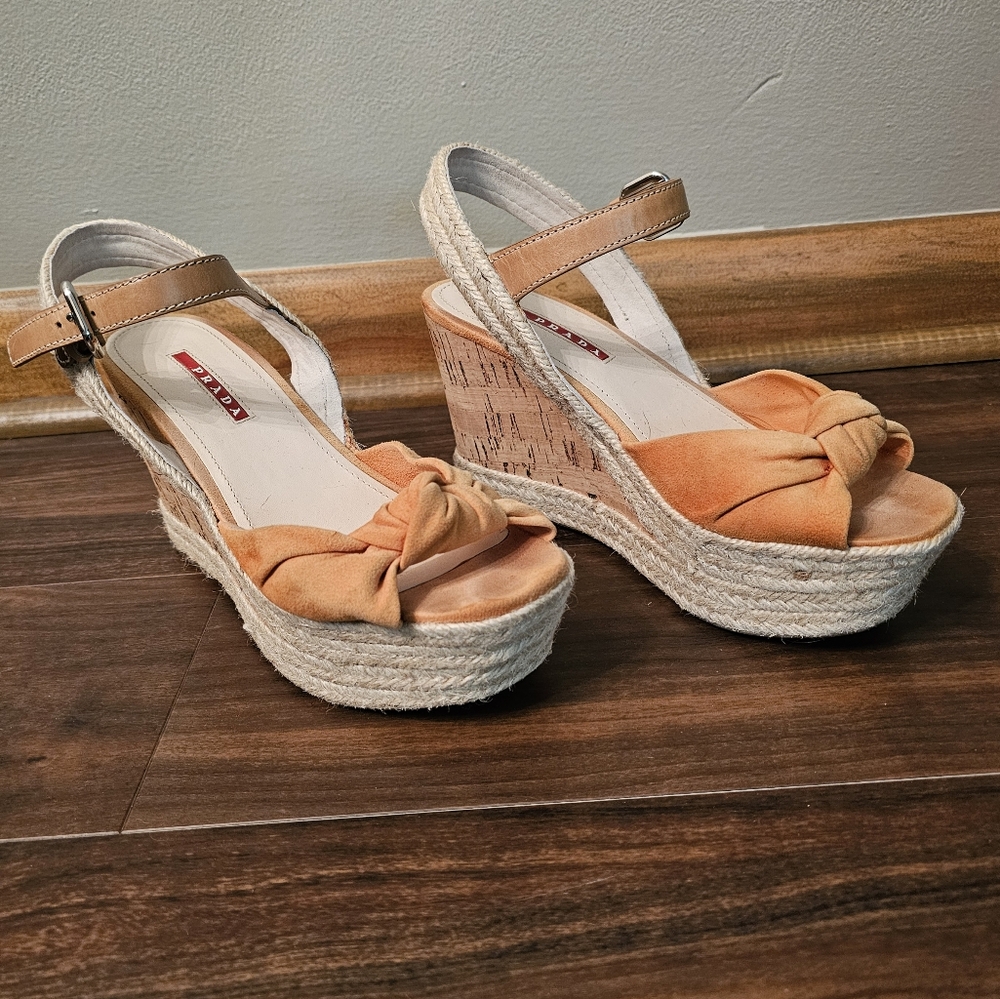 Prada Suede Knot Cork Wedge